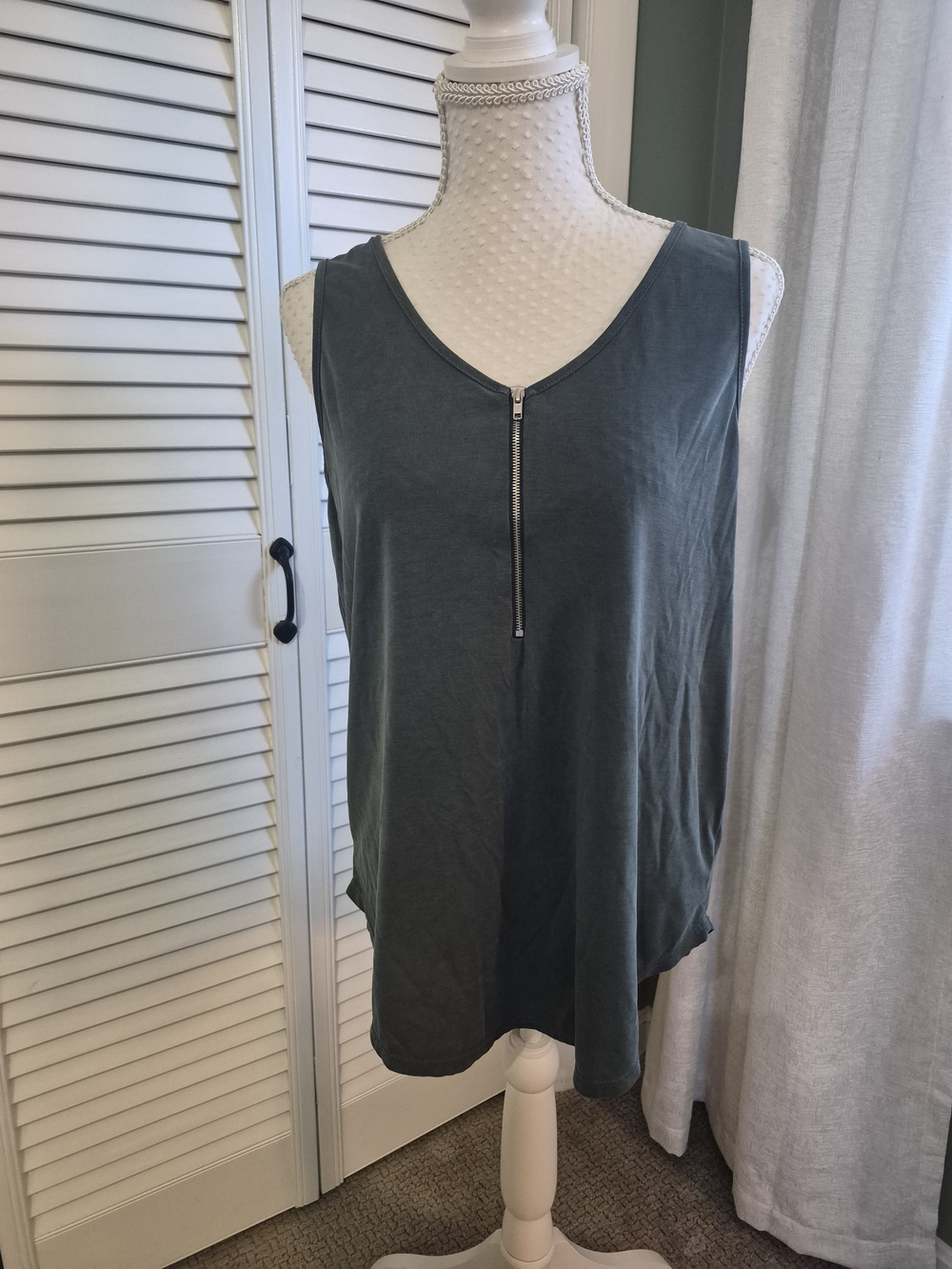 Green Envelope Slate Green Zip-Front V-Neck Tank